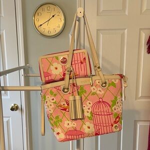Spartina 449 Pink and Green Floral Tote with Wallet
